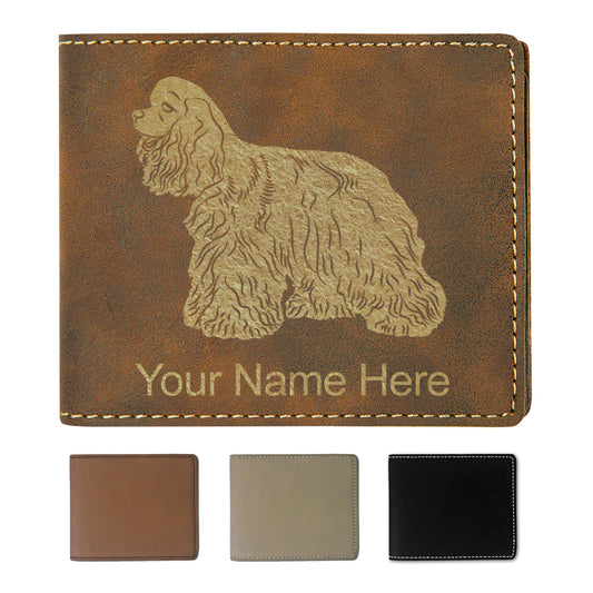 Faux Leather Bi-Fold Wallet, Cocker Spaniel Dog, Personalized Engraving Included
