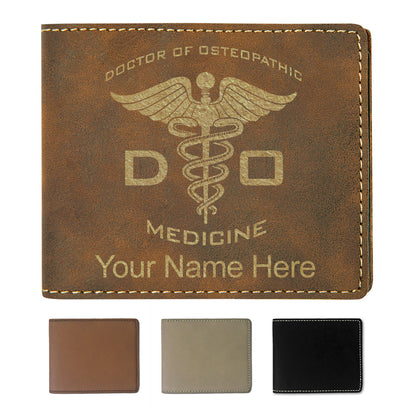 Faux Leather Bi-Fold Wallet, DO Doctor of Osteopathic Medicine, Personalized Engraving Included