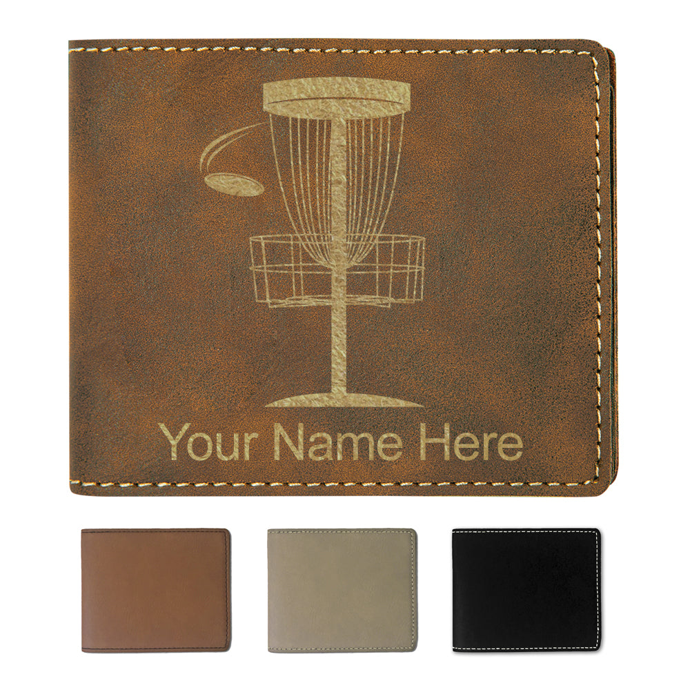 Faux Leather Bi-Fold Wallet, Disc Golf, Personalized Engraving Included