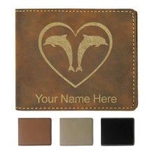 Load image into Gallery viewer, Faux Leather Bi-Fold Wallet, Dolphin Heart, Personalized Engraving Included
