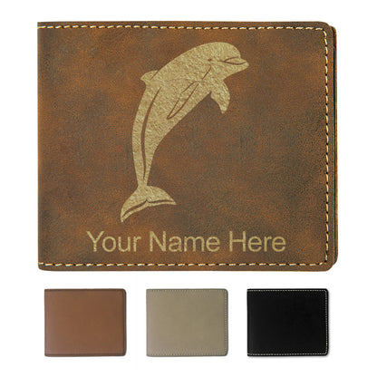 Faux Leather Bi-Fold Wallet, Dolphin, Personalized Engraving Included