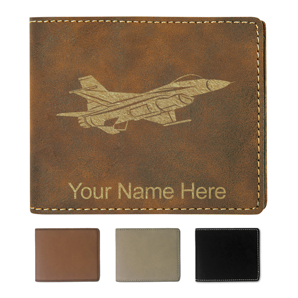 Faux Leather Bi-Fold Wallet, Fighter Jet 1, Personalized Engraving Included