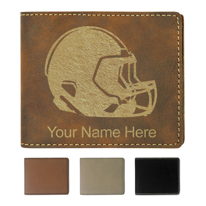 Faux Leather Bi-Fold Wallet, Football Helmet, Personalized Engraving Included