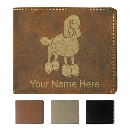 Faux Leather Bi-Fold Wallet, French Poodle Dog, Personalized Engraving Included