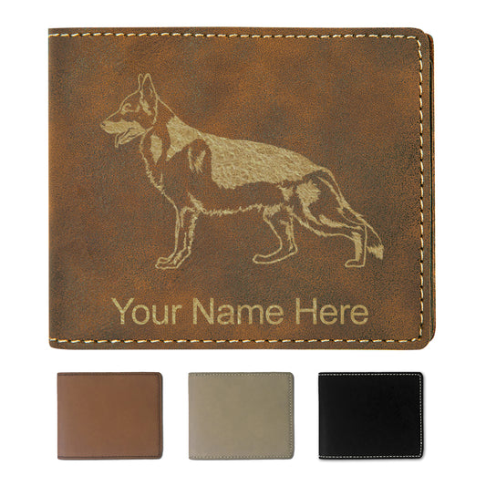 Faux Leather Bi-Fold Wallet, German Shepherd Dog, Personalized Engraving Included