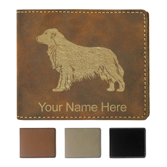 Faux Leather Bi-Fold Wallet, Golden Retriever Dog, Personalized Engraving Included