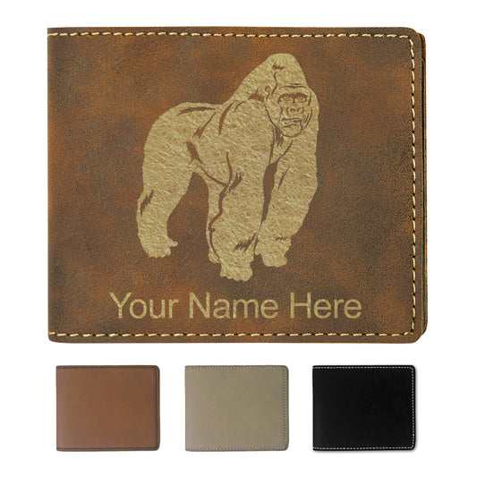 Faux Leather Bi-Fold Wallet, Gorilla, Personalized Engraving Included