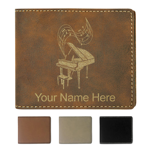 Faux Leather Bi-Fold Wallet, Grand Piano, Personalized Engraving Included