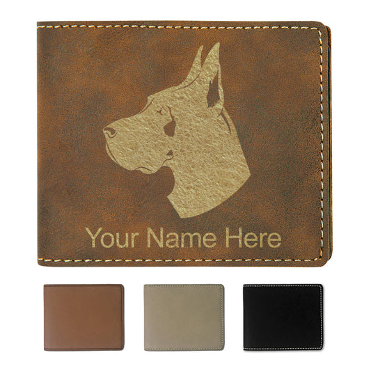 Faux Leather Bi-Fold Wallet, Great Dane Dog, Personalized Engraving Included