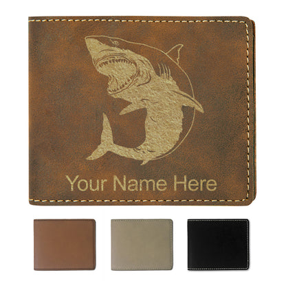 Faux Leather Bi-Fold Wallet, Great White Shark, Personalized Engraving Included