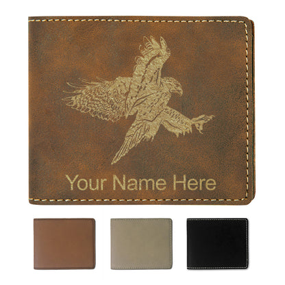 Faux Leather Bi-Fold Wallet, Hawk, Personalized Engraving Included