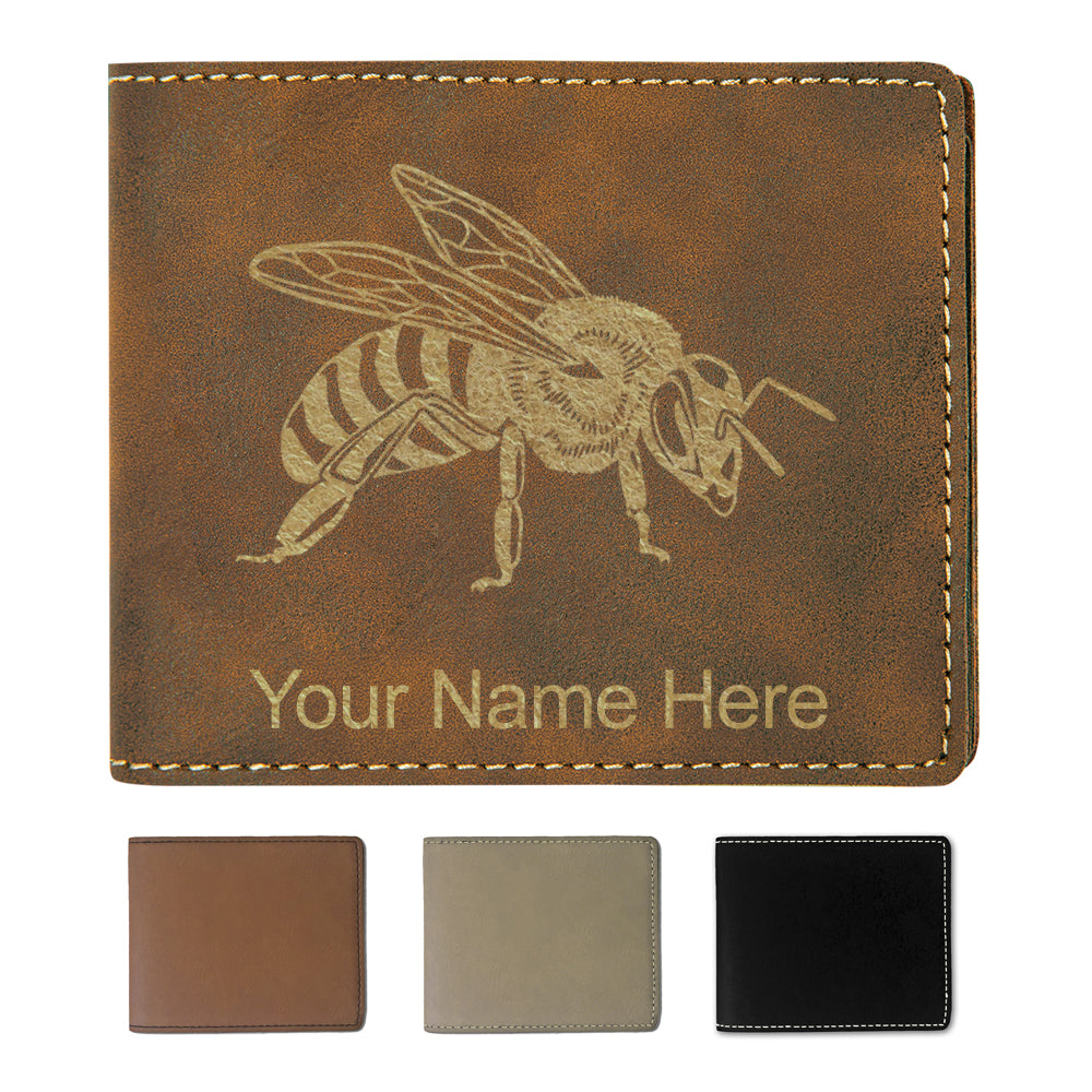 Faux Leather Bi-Fold Wallet, Honey Bee, Personalized Engraving Included