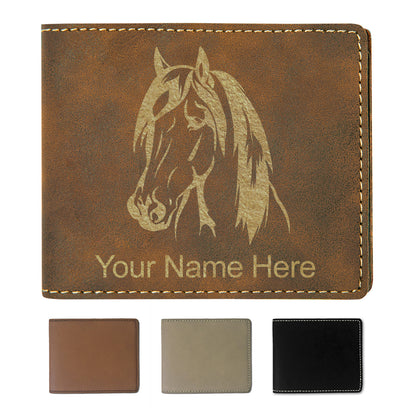 Faux Leather Bi-Fold Wallet, Horse Head 1, Personalized Engraving Included