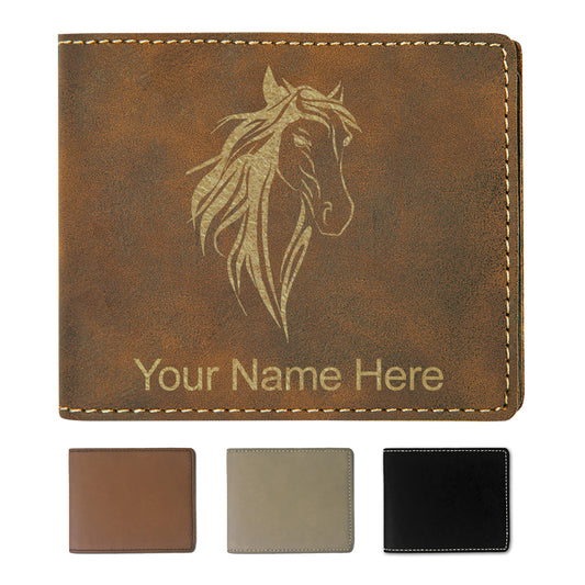 Faux Leather Bi-Fold Wallet, Horse Head 3, Personalized Engraving Included