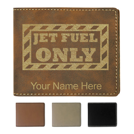 Faux Leather Bi-Fold Wallet, Jet Fuel Only, Personalized Engraving Included