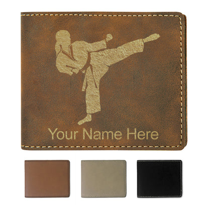 Faux Leather Bi-Fold Wallet, Karate Woman, Personalized Engraving Included