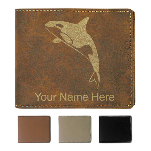 Faux Leather Bi-Fold Wallet, Killer Whale, Personalized Engraving Included