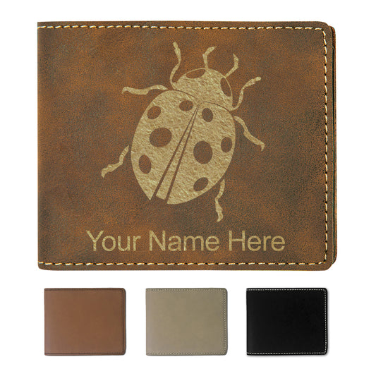 Faux Leather Bi-Fold Wallet, Ladybug, Personalized Engraving Included