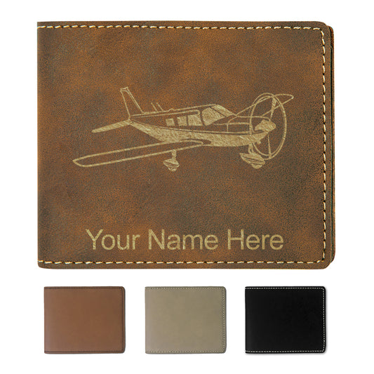 Faux Leather Bi-Fold Wallet, Low Wing Airplane, Personalized Engraving Included