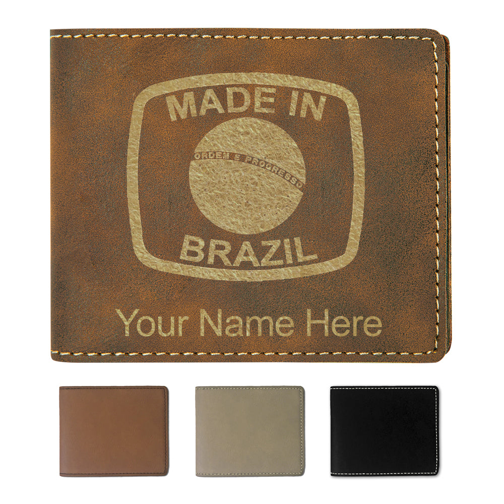 Faux Leather Bi-Fold Wallet, Made in Brazil, Personalized Engraving Included