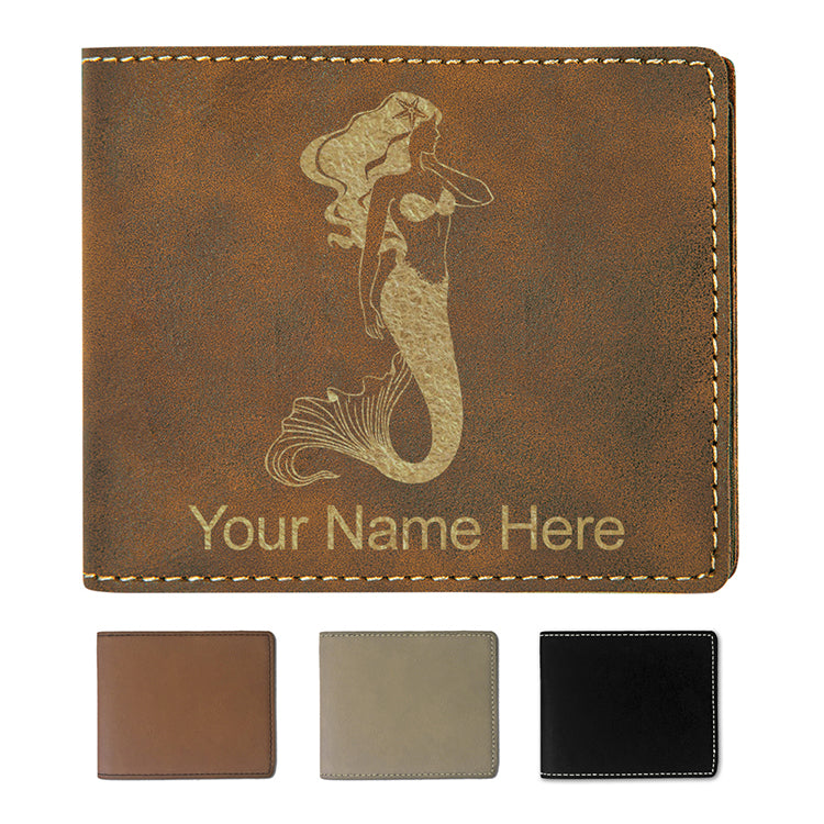 Faux Leather Bi-Fold Wallet, Mermaid, Personalized Engraving Included