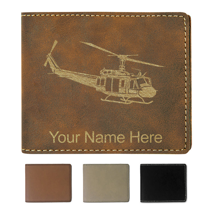 Faux Leather Bi-Fold Wallet, Military Helicopter 2, Personalized Engraving Included