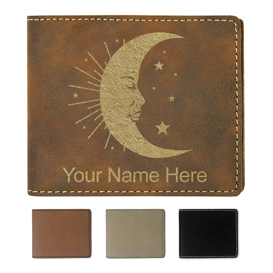 Faux Leather Bi-Fold Wallet, Moon, Personalized Engraving Included