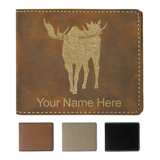 Faux Leather Bi-Fold Wallet, Moose, Personalized Engraving Included