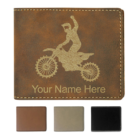 Faux Leather Bi-Fold Wallet, Motocross, Personalized Engraving Included