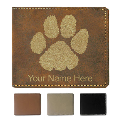 Faux Leather Bi-Fold Wallet, Paw Print, Personalized Engraving Included