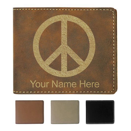 Faux Leather Bi-Fold Wallet, Peace Sign, Personalized Engraving Included