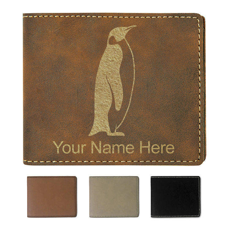 Faux Leather Bi-Fold Wallet, Penguin, Personalized Engraving Included