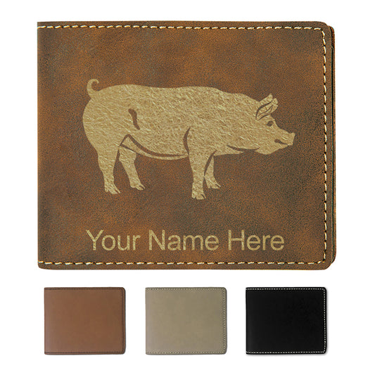 Faux Leather Bi-Fold Wallet, Pig, Personalized Engraving Included