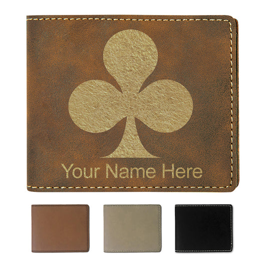 Faux Leather Bi-Fold Wallet, Poker Clubs, Personalized Engraving Included