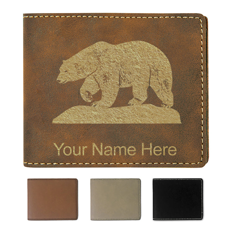 Faux Leather Bi-Fold Wallet, Polar Bear, Personalized Engraving Included