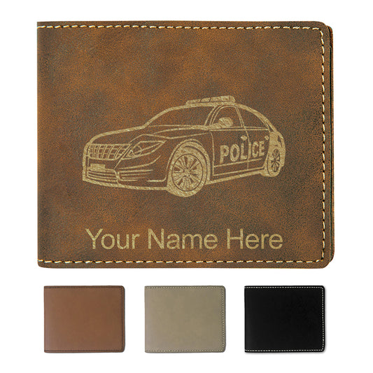 Faux Leather Bi-Fold Wallet, Police Car, Personalized Engraving Included