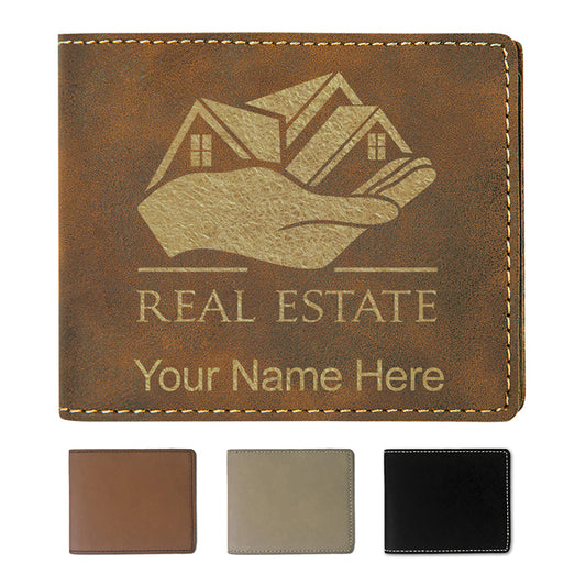 Faux Leather Bi-Fold Wallet, Real Estate, Personalized Engraving Included