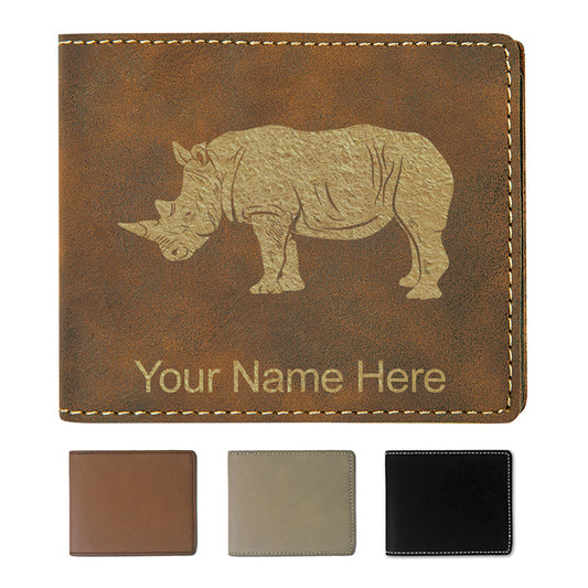 Faux Leather Bi-Fold Wallet, Rhinoceros, Personalized Engraving Included