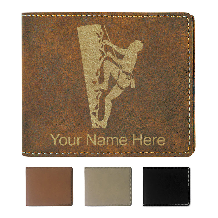 Faux Leather Bi-Fold Wallet, Rock Climber, Personalized Engraving Included