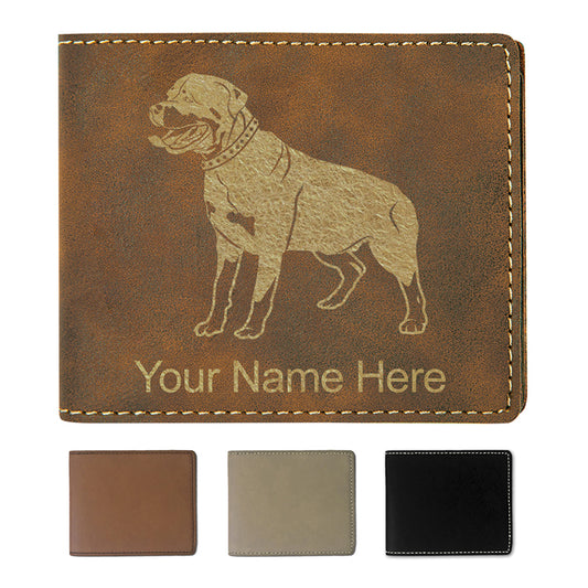 Faux Leather Bi-Fold Wallet, Rottweiler Dog, Personalized Engraving Included