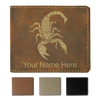 Faux Leather Bi-Fold Wallet, Scorpion, Personalized Engraving Included
