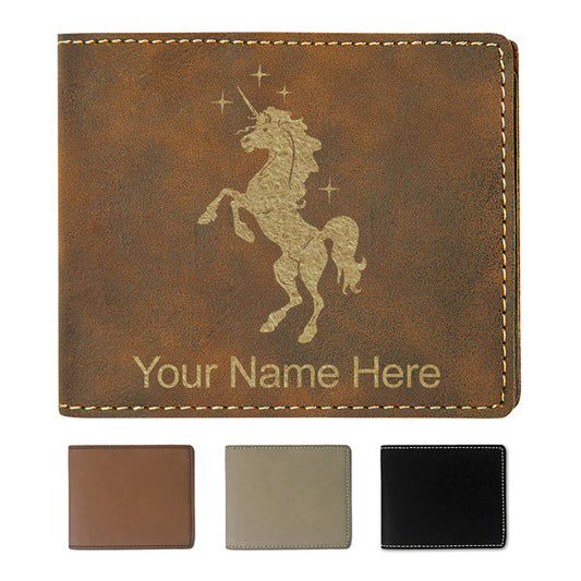 Faux Leather Bi-Fold Wallet, Unicorn, Personalized Engraving Included