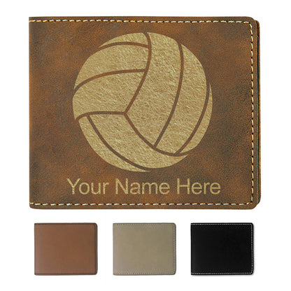 Faux Leather Bi-Fold Wallet, Volleyball Ball, Personalized Engraving Included