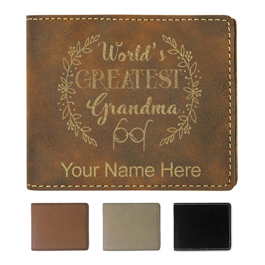 Faux Leather Bi-Fold Wallet, World's Greatest Grandma, Personalized Engraving Included