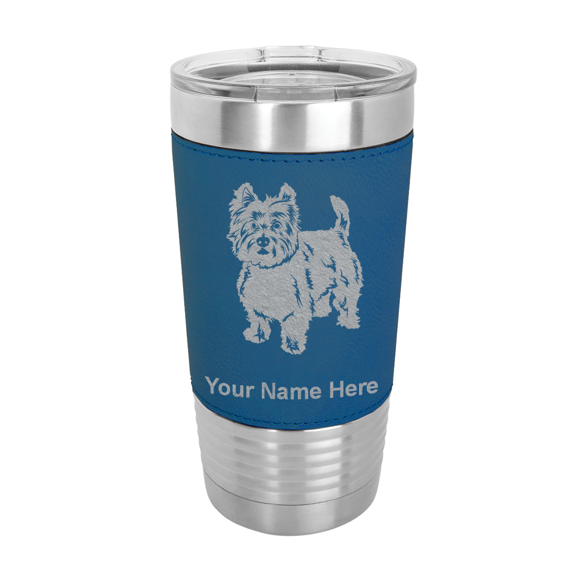 20oz Faux Leather Tumbler Mug, West Highland Terrier Dog, Personalized Engraving Included