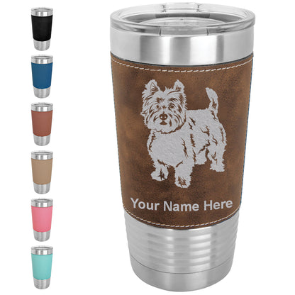 20oz Faux Leather Tumbler Mug, West Highland Terrier Dog, Personalized Engraving Included