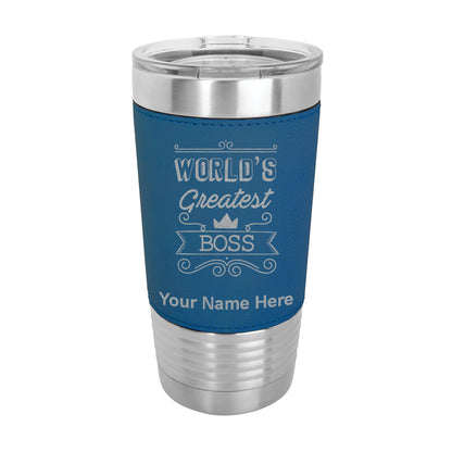 20oz Faux Leather Tumbler Mug, World's Greatest Boss, Personalized Engraving Included