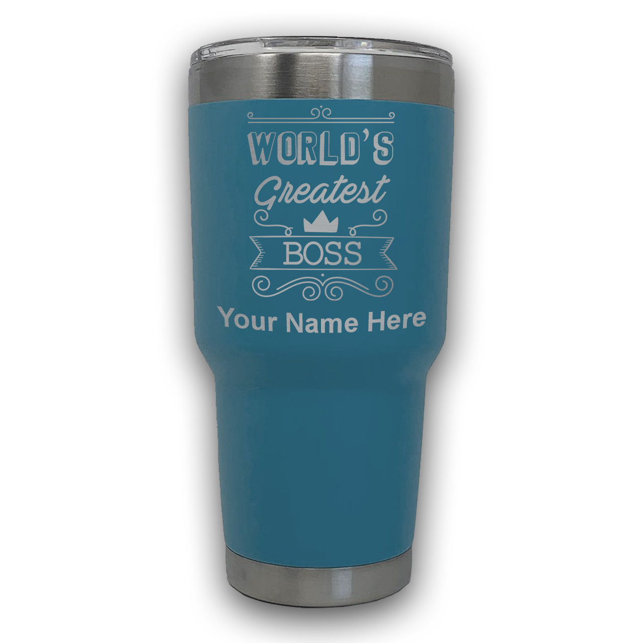 LaserGram 30oz Tumbler Mug, World's Greatest Boss, Personalized Engraving Included