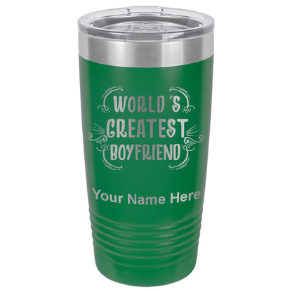 20oz Vacuum Insulated Tumbler Mug, World's Greatest Boyfriend, Personalized Engraving Included