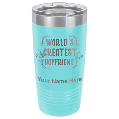 20oz Vacuum Insulated Tumbler Mug, World's Greatest Boyfriend, Personalized Engraving Included